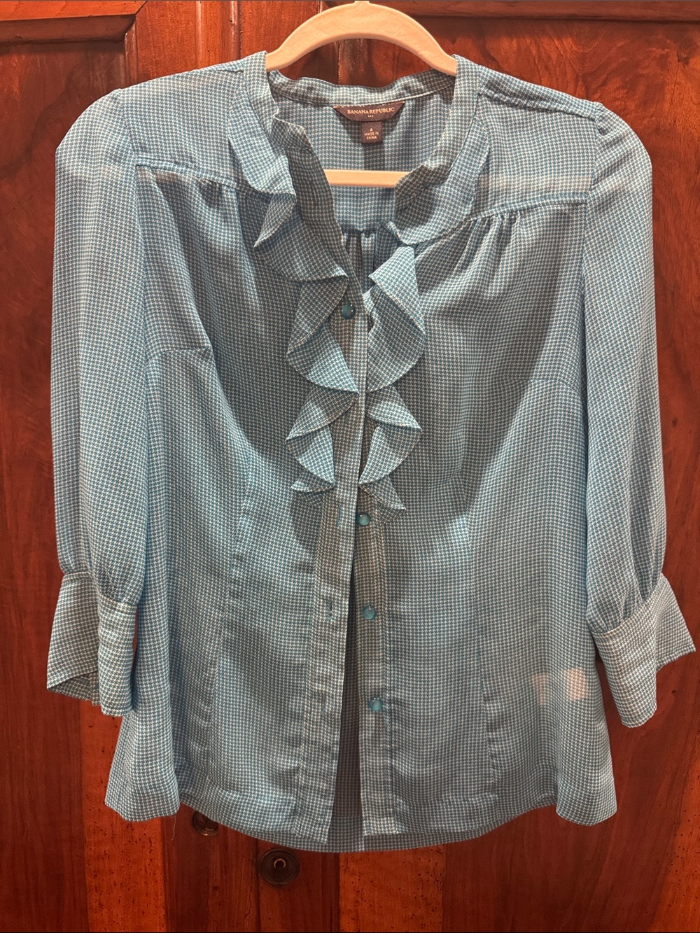 Banana Republic Blue Ruffle Button-Down Blouse
